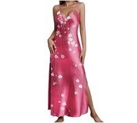 Vestido de verano para mujer con estampado floral, elegante túnica, informal, sin mangas, tirantes delgados, cuello en V, satén, pijama, suave, para casa, playa, vacaciones, vestido largo, caliente