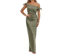 Vestido de verano para mujer, con un hombro, sin mangas, bandeau, con abertura ahumada, vestido moderno, clásico, glamuroso, longitud media, vestido de noche, tejido elástico, vestido bodycon para una