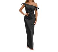 Vestido de verano para mujer, con un hombro, sin mangas, bandeau, con abertura ahumada, vestido moderno, clásico, glamuroso, longitud media, vestido de noche, tejido elástico, vestido bodycon para una