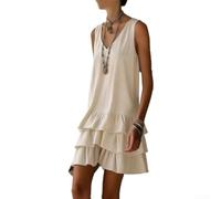 Vestido de verano para mujer, cuello en V, sin mangas, mezcla de algodón, ligero y aireado, vestido informal para invitadas de boda, fiesta, ropa de playa, longitud regular, S-XXL(caqui M)