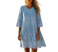 Vestido de verano para mujer, cuello en V, vestido de playa, vestido de noche, elegante, de gasa, encaje, swing, vestido de cóctel, vestido de fiesta para mujer, para invitadas de boda, vestido de