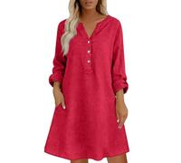 Vestido de verano para mujer, de lino, manga corta, con botones, cuello en V, elegante, para cóctel, oficina, vestido casual de Reino Unido, vestido midi con bolsillos, ajuste holgado, para vacaciones