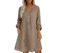 Vestido de verano para mujer, de lino, manga corta, con botones, cuello en V, elegante, para cóctel, oficina, vestido casual de Reino Unido, vestido midi con bolsillos, ajuste holgado, para vacaciones