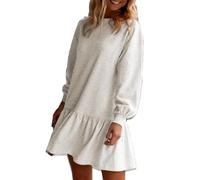 Vestido de verano para mujer, de manga larga, cuello redondo, de punto acanalado, informal, para otoño de 2024, blanco, M