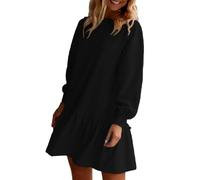 Vestido de verano para mujer, de manga larga, cuello redondo, de punto acanalado, informal, para otoño de 2024, Negro, XXL