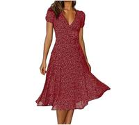 Vestido de verano para mujer, elegante, bohemio, con volantes, manga corta, vestido midi de línea A, vestido elegante de flores, vestido de verano para mujer, elegante, línea A