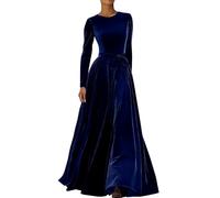 Vestido de verano para mujer, elegante vestido de terciopelo de manga larga estilo occidental para el tiempo libre en otoño e invierno con cinturón de tela a juego, material suave, ajuste cómodo, BU1