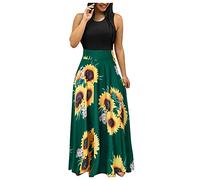 Vestido de verano para mujer, estampado casual, sin mangas, maxi, vestido para mujer, verde, M
