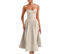 Vestido de verano para mujer, largo, elegante, corsé, vestido de verano, delgado, espagueti, vestido midi para mujer, línea A, vestido de Milkmaid sin mangas, bohemio, vestido de cóctel, vestido de