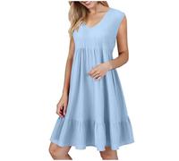 Vestido de verano para mujer, largo hasta la rodilla, largo y elegante, cuello en V, sin mangas, holgado, sin mangas, vestido midi fluido, ligero y aireado, informal, vestido de baile, vestido de