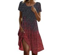 Vestido de verano para mujer, largo hasta la rodilla, vestido de flores, vestido bohemio, verano, cuello redondo, estampado estampado, vestido midi de manga corta, vestido floral, informal, vestido de