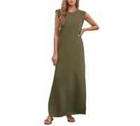Vestido de verano para mujer, largo, sin mangas, cuello redondo, vestido camisero, elegante, vestido de mujer, vestido de mujer, ligero, vestido informal, vestido de un solo color, vestido suelto