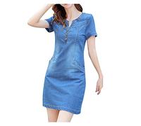Vestido de verano para mujer, manga corta, con botones, corte A, con bolsillos, multicolor, L