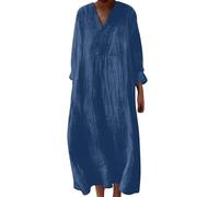Vestido de verano para mujer medio largo fluido camisa vestidos manga larga suelta casual una línea de moda vestidos de cuello en v bohemio vestido de noche para mujer vestido vintage para fiesta de