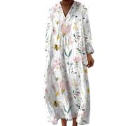 Vestido de verano para mujer medio largo fluido chic camisa vestidos de manga larga holgados casuales una línea impresa flores vestidos cuello en V redondo bohemio vestido de noche para mujer vintage