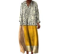 Vestido de verano para mujer medio largo fluido chic camisa vestidos de manga larga holgados casuales una línea impresa flores vestidos cuello en V redondo bohemio vestido de noche para mujer vintage