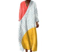 Vestido de verano para mujer medio largo fluido chic camisa vestidos de manga larga holgados casuales una línea impresa flores vestidos cuello en V redondo bohemio vestido de noche para mujer vintage