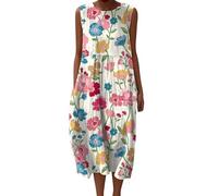 Vestido de verano para mujer redondo blusa vestidos de san mangas casuales sueltos una línea de impresión de flores vestidos de cuello en V elegante y elegante barato vestido de boda casual para