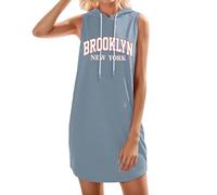 Vestido de verano para mujer, sin mangas, con capucha, con cordón, sudadera con capucha, vestido corto, monocolor, vestido de verano, deportivo, vestido con capucha, informal, suelto, sudadera