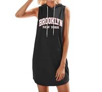 Vestido de verano para mujer, sin mangas, con capucha, con cordón, sudadera con capucha, vestido corto, monocolor, vestido de verano, deportivo, vestido con capucha, informal, suelto, sudadera