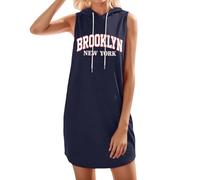 Vestido de verano para mujer, sin mangas, con capucha, con cordón, sudadera con capucha, vestido corto, monocolor, vestido de verano, deportivo, vestido con capucha, informal, suelto, sudadera