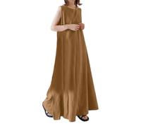 Vestido de verano para mujer, suelto, maxi, monocolor, cuello redondo, sin mangas, largo, informal, cómodo, transpirable, túnica, vestido de línea A, vestido de playa de gran tamaño, marrón, XXL