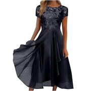 Vestido de verano para mujer, vestido de noche, largo, elegante, de gasa, de encaje, swing de cóctel, informal, para mujer, para invitadas de boda, vestido de dama de honor, vestido de fiesta, Negro