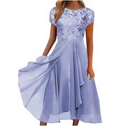 Vestido de verano para mujer, vestido de noche, largo, elegante, de gasa, de encaje, swing de cóctel, informal, para mujer, para invitadas de boda, vestido de dama de honor, vestido de fiesta, azul, M