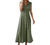Vestido de verano para mujer, vestido informal elegante, cuello en V, sin mangas, con botones, vestido de trabajo, primavera, verano, otoño, ropa cotidiana, cómodo y elegante, verde, 3XL