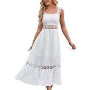 Vestido de verano para mujer, vestido largo hasta la rodilla, vestido de playa, primavera y verano 2022, nuevo vestido casual y versátil sexy y de moda sin mangas cosido con falda larga de encaje