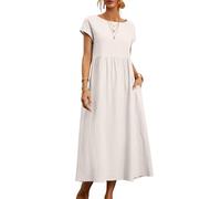 Vestido de verano para mujer, vestido recto suelto, vestido largo liso, vestido largo de manga corta para mujer con bolsillos, blanco, M