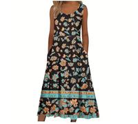 Vestido de Verano para Mujer Vestidos Maxi Falda Sin Mangas Corte A Vestidos Playeros Estampado de Flores Vintage Camisa de Vestir Flores Vestidos Casual Vacaciones