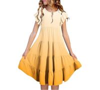 Vestido de verano para niña, degradado de color, cuello redondo, manga larga, línea A, transpirable, cómodo, para niños, cumpleaños, vida cotidiana, fiesta, parque infantil, vacaciones, playa