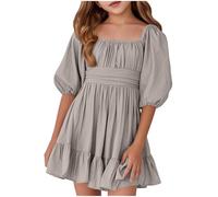 Vestido de verano para niña, vestido de verano para niña, informal, estampado floral, cuello cuadrado, volantes, faja, faja, cinturón de corbata de manga corta, fiesta, parque infantil, atuendo