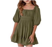 Vestido de verano para niña, vestido de verano para niña, informal, estampado floral, cuello cuadrado, volantes, faja, faja, cinturón de corbata de manga corta, fiesta, parque infantil, atuendo