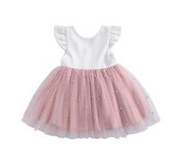 Vestido de verano para niña y niña, manga de vuelo, verano, playa, vestido de fiesta, vestido de tul, princesa, calendario de adviento, caballos, Rosa., 12-18 Months