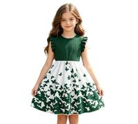 Vestido de verano para niñas 2026, vestido de verano para niñas, sin mangas, con pliegues de volantes, elegante vestido de fiesta para niñas, informal, largo, ropa blanca, verde, 9-10 años
