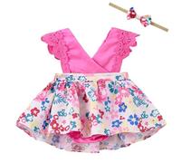 Vestido de verano para niñas, estampado floral, detalle de encaje, falda con diadema, vestido casual para uso diario, para citas de juegos, para edades de 3 a 27 meses, 01#_rosa intenso, 3-9 meses