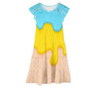 Vestido de verano para niñas para niños 2026 Vestido de verano para niñas con estampado de hielo, fluido, sin mangas, vestido casual para fiestas, vestido largo de princesa blanca, azul, 14-15 años