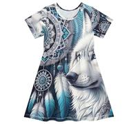 Vestido de verano para niñas pequeñas, atrapasueños, lobo, lindo vestido de verano para niñas pequeñas, Lobo atrapasueños, 3 años