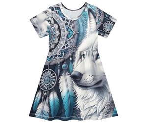 Vestido de verano para niñas pequeñas, atrapasueños, lobo, lindo vestido de verano para niñas pequeñas, Lobo atrapasueños, 3 años