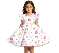 Vestido de verano sin mangas con estampado de llama, falda ligera y bonita para el día a día, fiesta, escuela, al aire libre, Blanco, 4-5 años