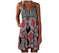 Vestido de verano sin mangas para mujer con estampado A-Line Block Mini vestido de vacaciones y ocio, rojo, L