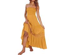 Vestido de verano sin mangas para mujer, sin tirantes, con volantes, hombros descubiertos, vestido de fiesta de cóctel, vestido de playa bohemio, vestido largo escalonado, amarillo, XL