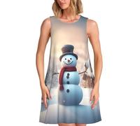 Vestido de verano versátil con estampado de muñeco de nieve de Feliz Navidad, vestido casual de verano, hasta la rodilla, elegancia diaria, Negro -, XXL
