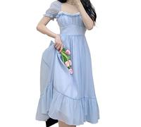 Vestido de verano Vestido elegante de hadas for mujer vestido de gasa dulce vendaje de encaje vestido Midi de fiesta francés Casual for mujer (Color : Blue, Size : S)