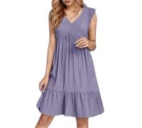 Vestido de Verano Vestidos de Lino Mujer Vestido Camiseta Casual Midi Manga Corta con Cuello en V Playa una línea Vestidos, Vestido de Camisa de Manga Corta con Cuello en V Color sólido Informal