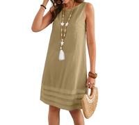 Vestido De Verano, Vestidos De Verano para Mujer Vestido Mujer Elegante Vestidos Casual Algodón Y Lino Color Liso para Sin Mangas con Cuello Redondo Camisero Sexy Túnica Vaporoso Ligero Corte A La