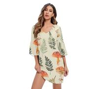 Vestido de verano vintage con cuello en V estampado de hongos para mujer, Setas vintage, Large