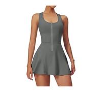 Vestido Deportivo con Cremallera for Mujer, Ropa Deportiva Parte Inferior antibrillo, Color sólido, cómodo, for Verano, Correr al Aire Libre, Transpirable, Fitness, Tenis para Tennis, Golf(Gray,XL)